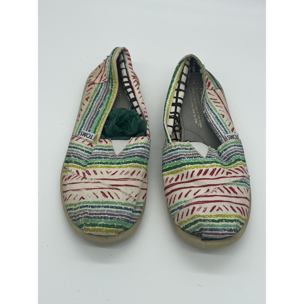 TOMS Women's‎ Classic Alpargata Flats Multicolor Striped Canvas Slip-On Shoes